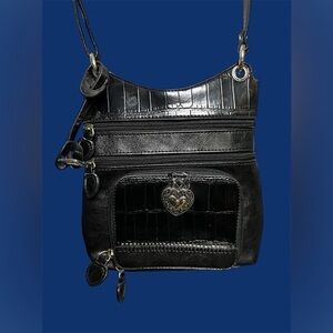 Brighton black faux alligator black bag, w/silver plate finish etched hearts 🩶🖤
